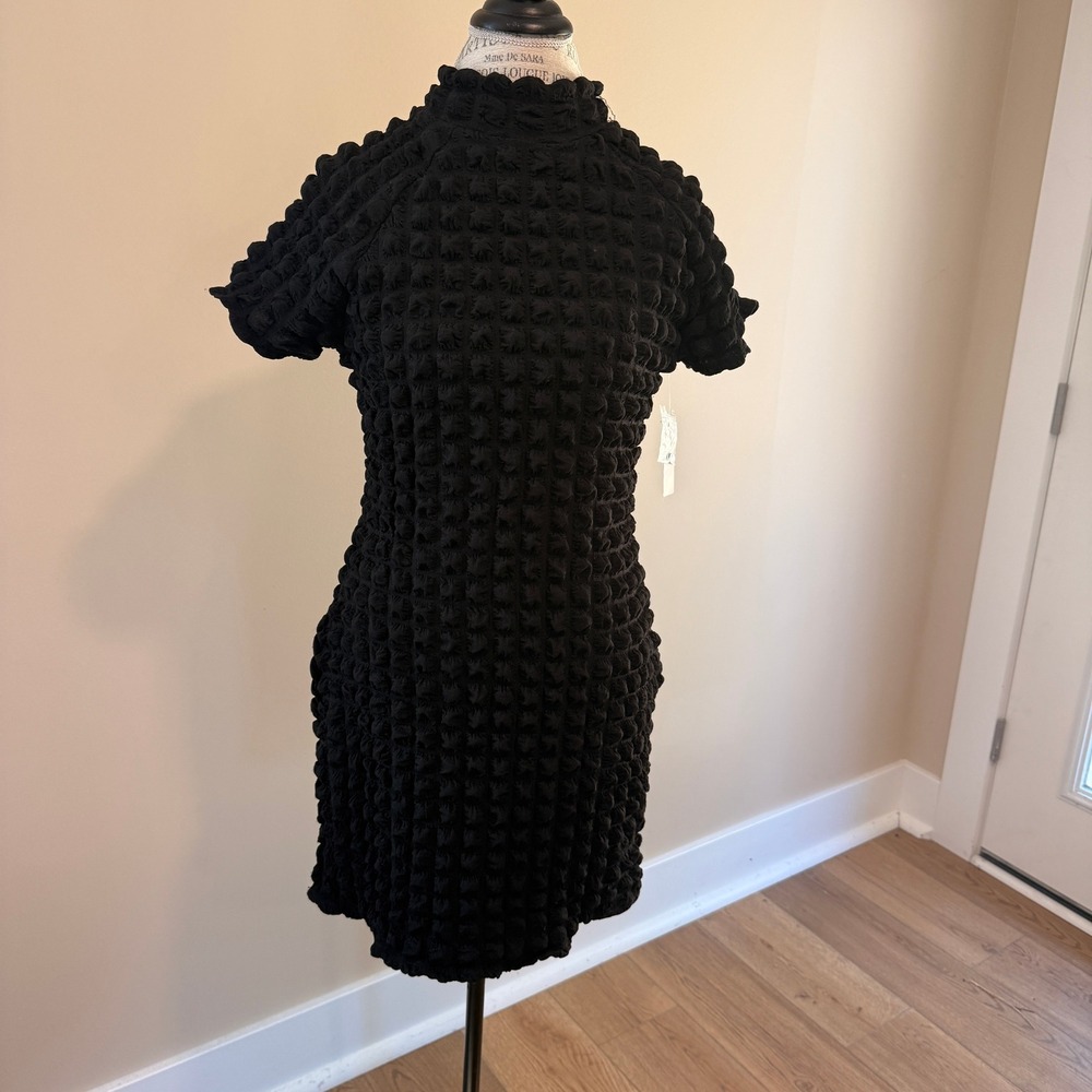 Planet Gold Women's Black Mock Neck Bubble Mini Dress Size L NWT